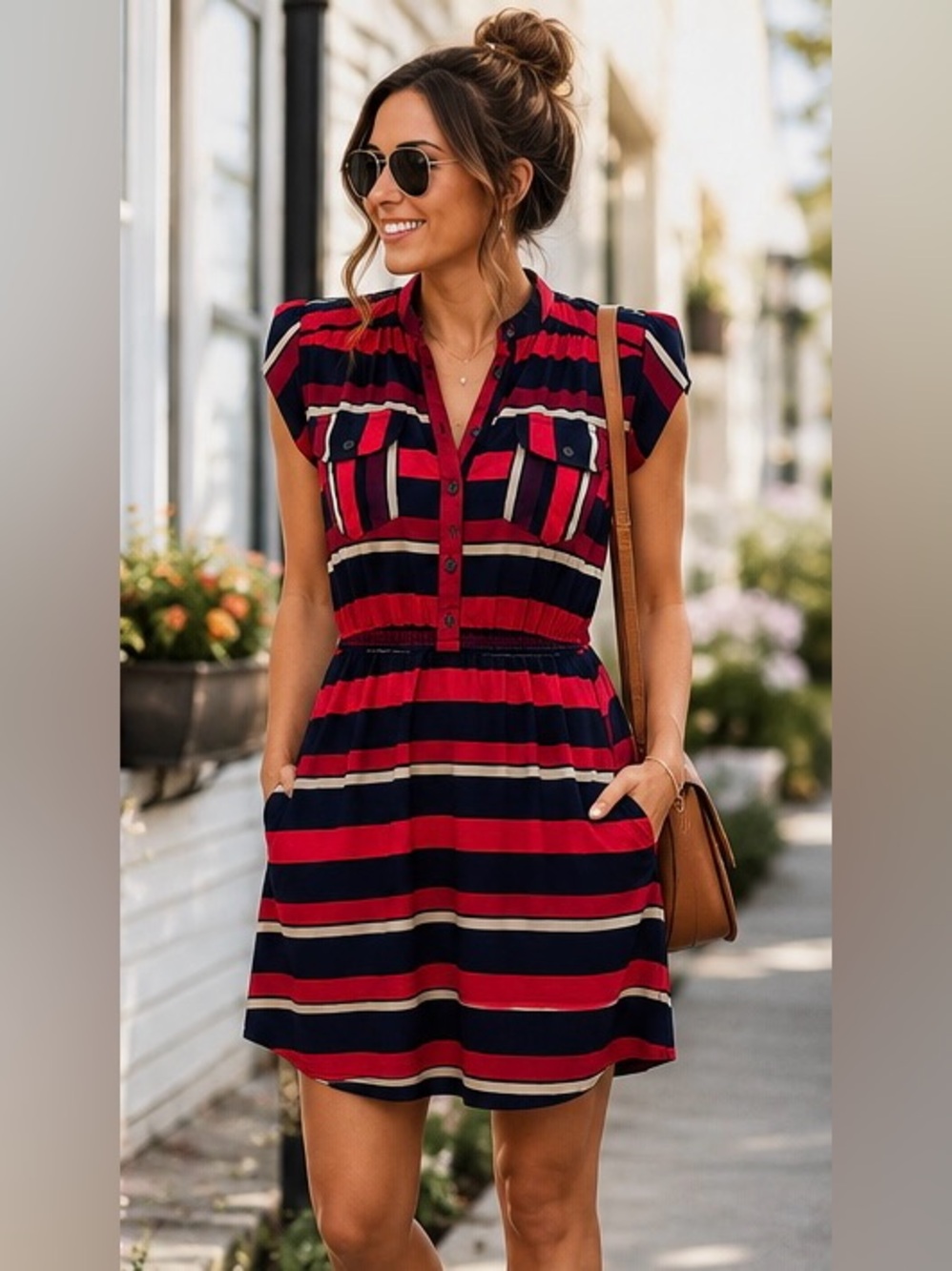 Speed Control New York Striped Shirt Dress Pockets Casual Travel Dress